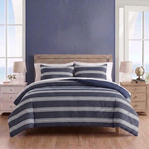 Nautica Twin XL Comforter Set with Matching Sham - Navy Stripes
