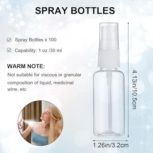Mini Spray Bottles 1oz Set - Clear Plastic Fine Mist for Essential Oils & Perfumes