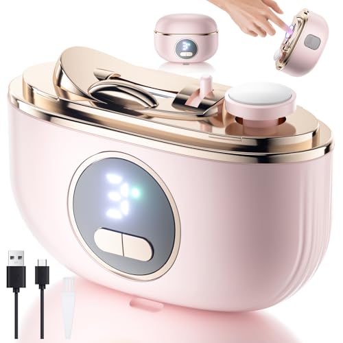 Electric Nail Clipper, 2 in1 Smart Toenail Clippers with Polishing for Fingers and Toes, Rechargeable Fingernail Trimmer with 3 Adjustable Speeds for Senior Adults Men Caregivers(LightPink)