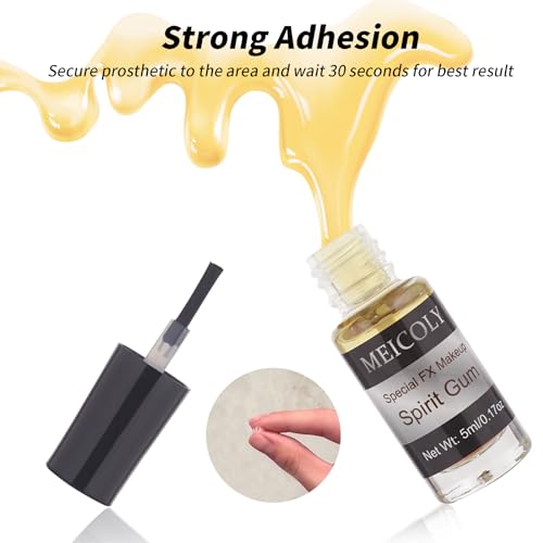 MEICOLY Spirit Gum Adhesive and Remover Combo Kit,Prosthetic Bald Cap Adhesive Glue,Face Skin Glue for Costume,Pro Makeup Glue Adhesive for Face Body Mustache Beard