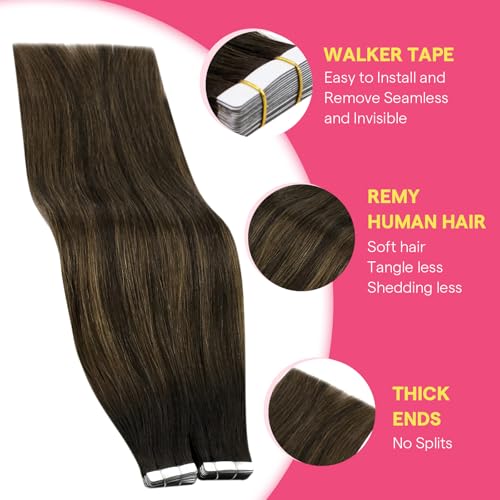 Hair Extensions Tape-In Human Hair Balayage Brown 50g 18 Inch 20 Pcs - Ve Sunny