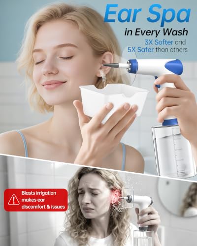 Featjoy Electric Ear Wax Removal Kit - White & Dark Blue, Safe & Quiet Ear Irrigation