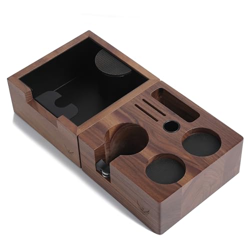 Espresso Knock Box & Tamping Station Kit 54mm - Walnut Coffee Organizer