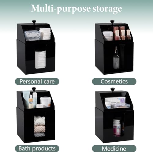 Anyoifax Disposable Facial Towels Storage Compatible with Clean Skin Club Clean Towel XL Double Layer Acrylic Box Cotton Pads Container Qtip Bin Face Towelettes Holder for Bathroom Counter, Black