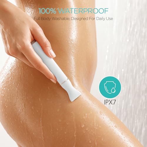 Bikini Trimmer for Women, 3-in-1 Electric Razors for Women, Cordless Compact Waterproof Pubic Hair Trimmer for Body, Face & Bikini Area (White)