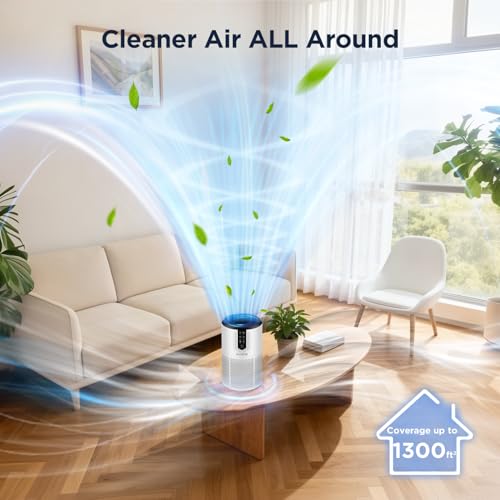 KOIOS White Air Purifier for Bedroom & Home - 1300 sq ft H13 HEPA Filter