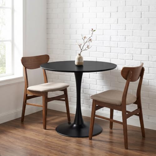 Small Round Dining Table 28-inch Tulip Table with Metal Pedestal, Black