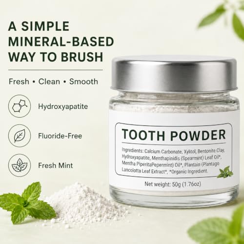 Hydroxyapatite Tooth Powder with Collagen & Mint - Remineralizing Fluoride-Free Oral Care, 1.76 OZ