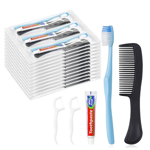 Disposable Toothbrush Set with Toothpaste Floss Comb - Bulk Travel Kit for Hotels & Homeless
