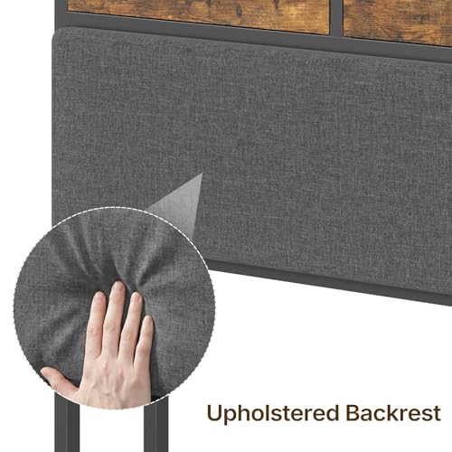 YATINEY Queen Size Headboard with Storage & Charging Station, Adjustable, Rustic Brown/Black