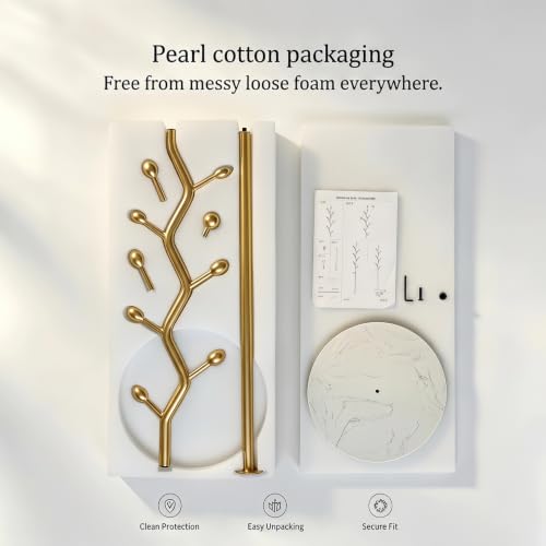 Gold Freestanding Coat Rack with Marble Base & 9 Hooks - Modern Entryway Organizer