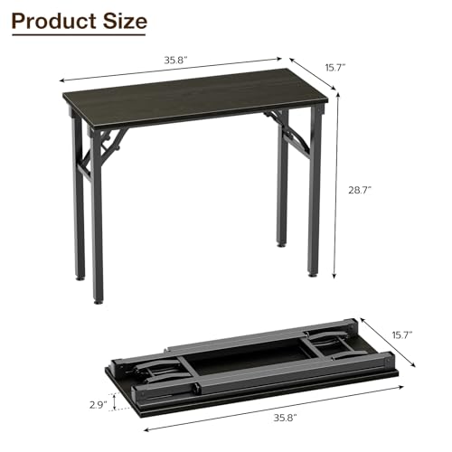 Small Foldable Computer Desk - 35.8 inch Dark Oak Office Table No Assembly, Space-Saving Study & Work Desk