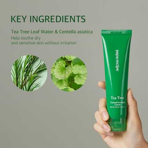 Papa Recipe Tea Tree Control Soothing Cream(3.38fl oz/100ml) - Soothing & Hydrating Face Moisturizer Cream for Dry Skin, Oil Water Balance Care, Sensitive, Acne-Prone Skin Friendly, Korean Face Cream