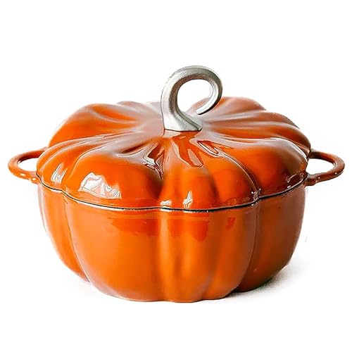 Lebolna 4 Qt Pumpkin Dutch Oven Pot with Lid - Orange Enamel Cast Iron, Halloween & Holiday Kitchenware