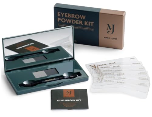 Marie-José Duo Brow Powder Kit Slate Grey & Black (Grey Charcoal) – Waterproof, Includes Stencils & Dual-Ended Brush