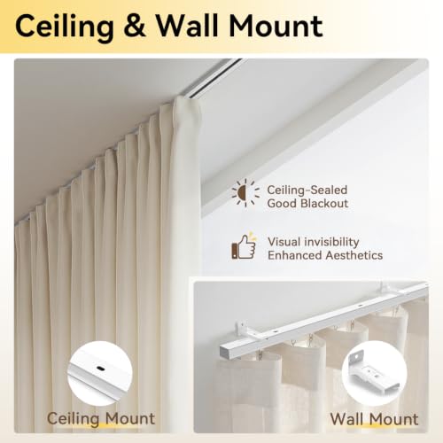 Ceiling Curtain Track Set 18-24ft White Room Divider Rail System - 8 Pieces