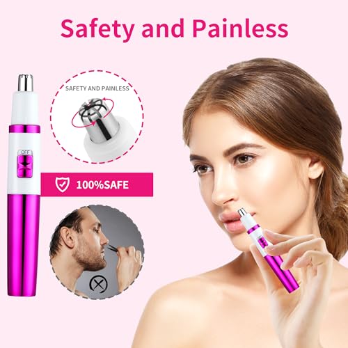Ear and Nose Hair Trimmer for Women Nose Hair Clipper Professional Painless Noses Trimmer Ladies Eyebrow and Facial Hair Trimmer Battery-Operated, Waterproof Dual Edge Blades for Easy Cleansing