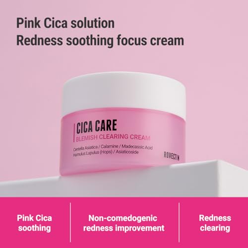 ROVECTIN Cica Care Blemish Clearing Cream: Soothes skin irritation and improves oiliness, sebum, blackheads For Oily Skin | Calamine, Centella Asiatica | Vegan Korean Moisturizer (1.69 fl.oz, 50ml)