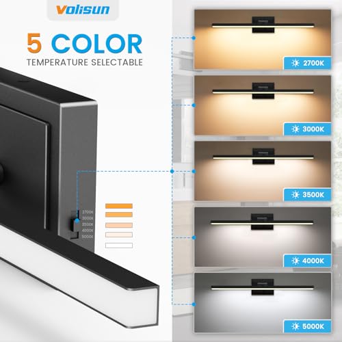 Black 24-Inch Dimmable Bathroom Vanity Light with Rotatable Head - 5 CCT LED Over Mirror