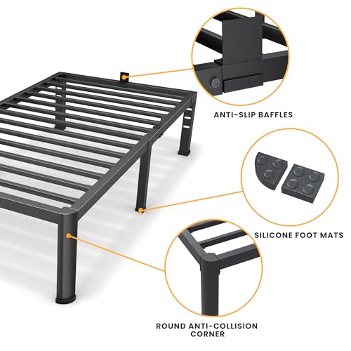 Superay 18 Inch Twin XL Metal Platform Bed Frame with Rounded Corners & Support Legs