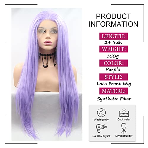 Long Lavender Purple Lace Front Wig 24 Inch Synthetic Heat-Resistant Daily Hair for Women - Variation of 24/Purple