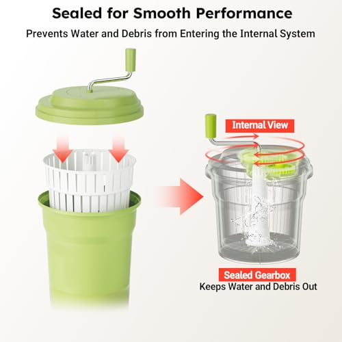 Green 2.5 Gallon Commercial Salad Spinner - Heavy Duty Vegetable Dryer with Ergonomic Aluminum Handle
