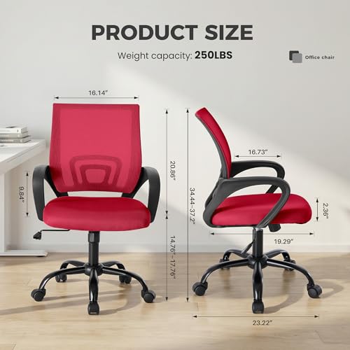 Red Ergonomic Office Chair 2 Pack with Lumbar Support Mesh Desk Chairs