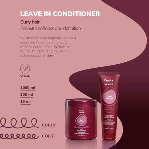 Fanola Wonder Hydrating Leave-In Conditioner & Curly Hair Cream 33.8 oz - Lightweight Moisturizer for Curly & Wavy Hair - Pack of 1