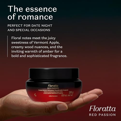 O BOTICARIO Floratta Red Passion Body Cream, Luxurious Hydration with Bold Floral & Amber Fragrance, Fast-Absorbing Moisturizer, 8.8 Ounce (250g)