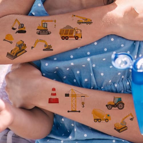300PCS Construction Zone Party Favors Tattoos Temporary - Construction Birthday Party Supplies Decorations Goodie Bags Stuffers Tractor Truck Body Stickers