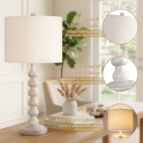 Lovlast 27-Inch Farmhouse Off White Table Lamp for Living Room & Bedroom