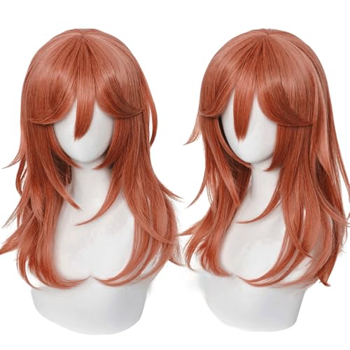 Pink Orange Cosplay Wig for Women - Long Curly Anime Hair with Bangs, 20 Inch