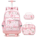 Girls Luminous Rolling Backpack with Lunch Box & Pencil Case - Flower Variation