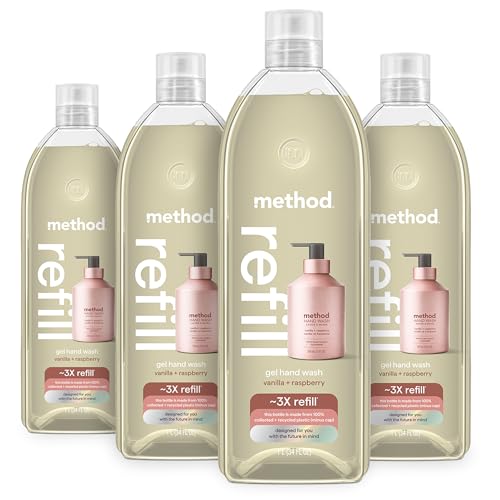 Method Premium Gel Hand Soap Refill Vanilla + Raspberry 34 Fl oz Pack of 4