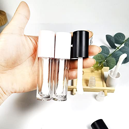 Clear Lip Gloss Tubes with Black Cap, 5ml, 24-Pack - Refillable Cosmetic Containers with Big Doe Foot Wand