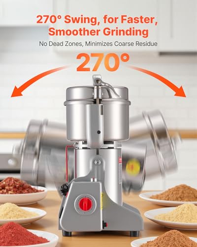 VEVOR Electric Grain Mill Grinder 800g - 2100W Stainless Steel Spice & Cereal Pulverizer