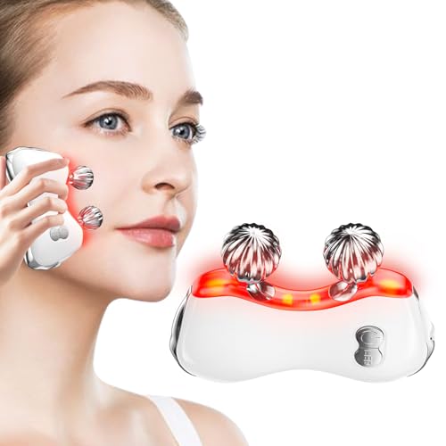 Electric Gua Sha Facial Tools, Facial & Body Massager Tools with Heat and Vibration, 5 LED Lights Gua Sha Device with 2 Metal Roller for Eyes, Neck, Face