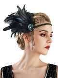 Green 1920s Flapper Headpiece Rhinestone Pearl Feather Headband for Gatsby Party