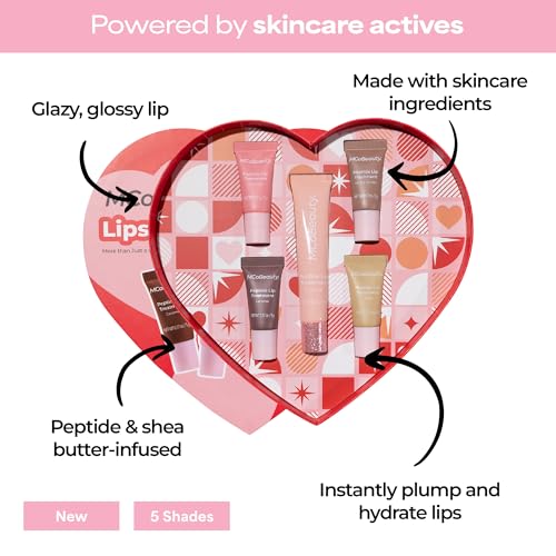 MCoBeauty Sweetheart Peptide Lip Treatment Set - Peptide Lip Gloss Balm & Tint Kit - Juicy Lip Glaze Gift Set with Peptides & Shea Butter for Dry Lips, Sugary-Sweet Scents, Cruelty Free Lip Care