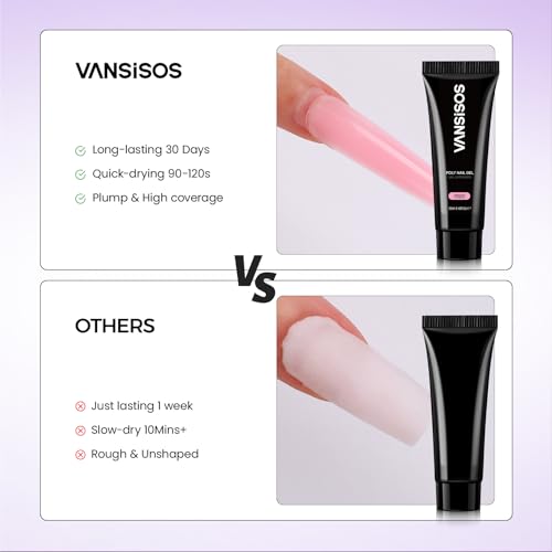 VANSISOS Poly Gel Nail Extension Kit with 12 Colors & UV Light for DIY Manicure