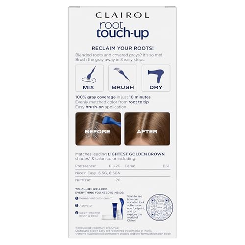 Clairol Root Touch-Up by Nice'n Easy Permanent Hair Dye, 6.5G Lightest Golden Brown Hair Color, Pack of 1