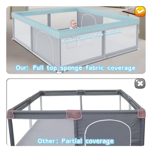 Large Baby Playpen 79x79 Inch - Grey, Safe Toddler Play Area