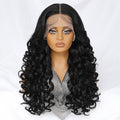 Felek 24 Inch Off Black Synthetic Lace Front Wig 13x6 Curly Natural Style