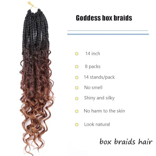 14 Inch Goddess Box Braids Crochet Hair Pack of 8 - Natural Black