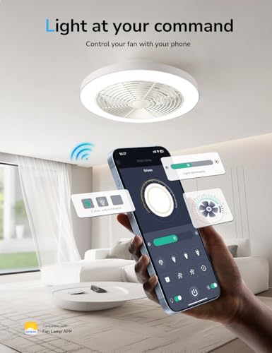 Orison White Low Profile Ceiling Fan with Lights & Remote Control, 6 Speeds, Smart Dimmable, 19.7"