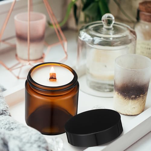 KYMQLYW 50 Pack Amber Glass Jars 2 oz with Black Leakproof Lids for Cosmetics & Candle Making