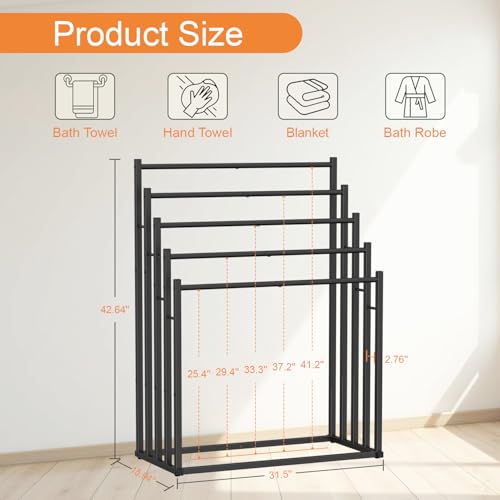 Honiter 5-Tier Wide Black Free Standing Towel Rack for Bathroom & Pool