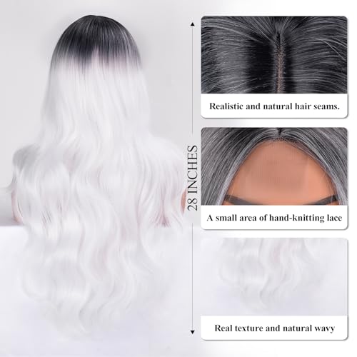 Black Root Blonde 28 Inch Wavy Lace Front Synthetic Wig - Vitorish