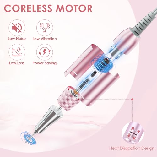 ANBEISTEE Rechargeable Electric Nail Drill 35000 RPM - Pink, LCD Display