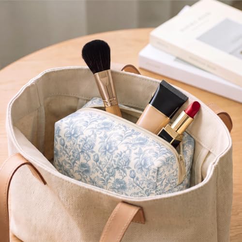 Kacctyen 12 Pack Vintage Blue Floral Bow Makeup Bags 8.3 x 3.7 x 3.5 Inches Classic
